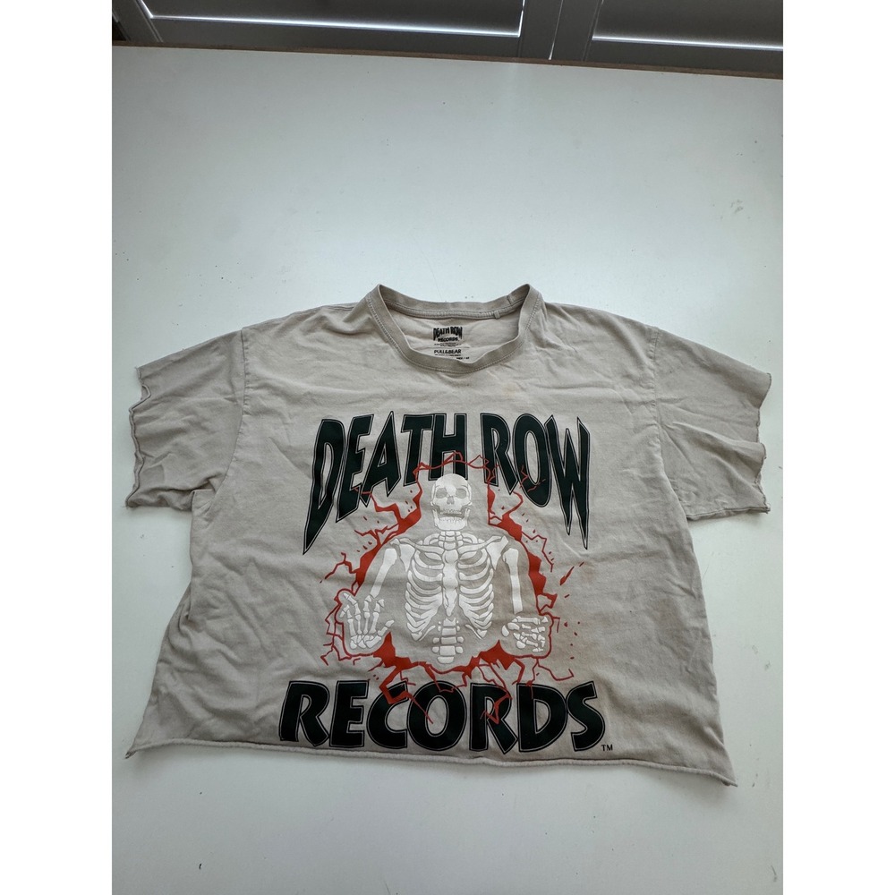 Pull&Bear Death Row Records T-Shirt Womens XL Beige Cropped Graphic Tee